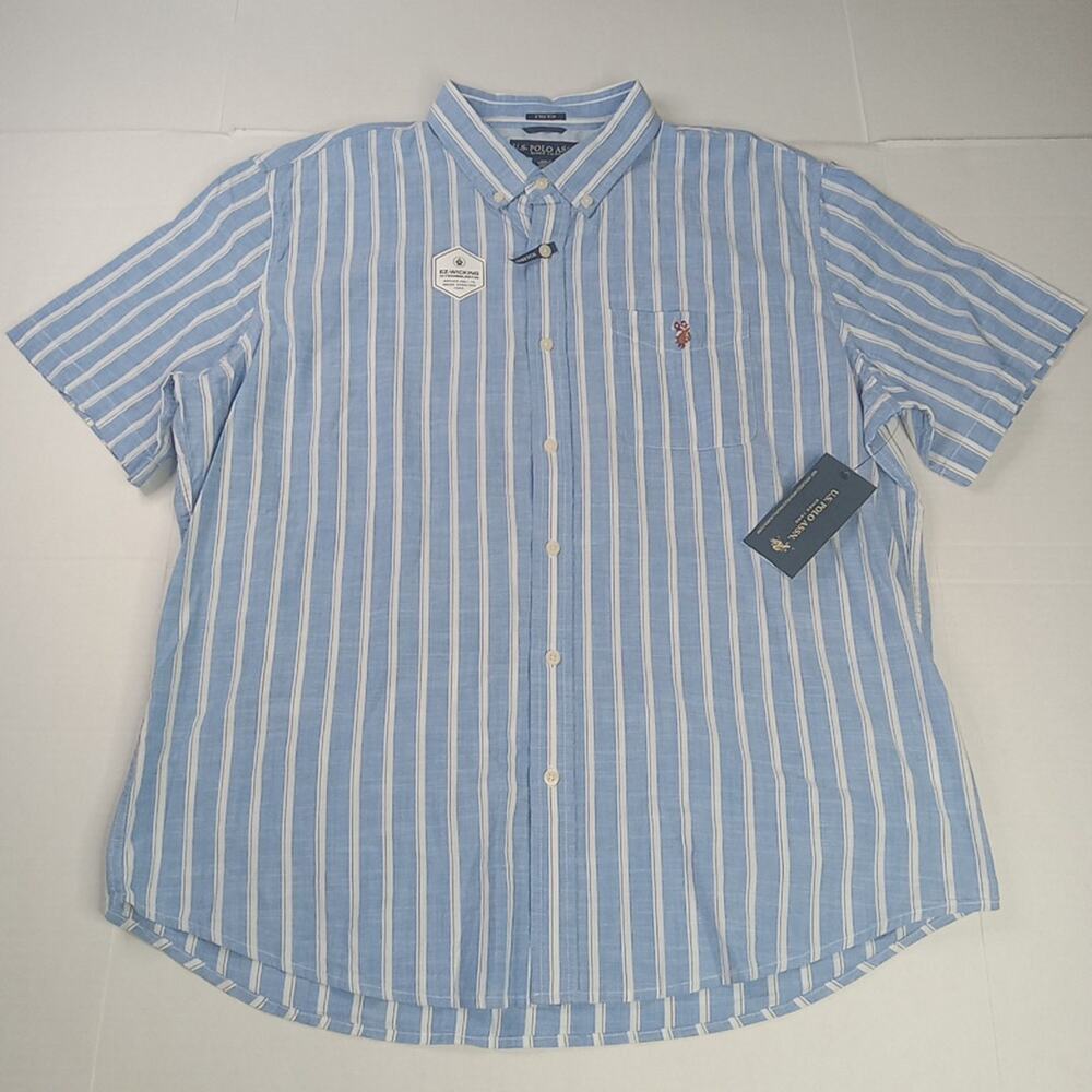 U.S. Polo Assn. Woven Shirt Men's 2XL Stretch Blue Striped